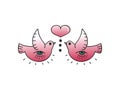 Tattoo birds and heart on white background. Royalty Free Stock Photo