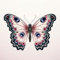 Vector Illustration Of Peacock Butterfly With Pink And Blue Wings