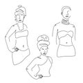 Tattoo contour set of African, American avatar figure of girl. Simple vector illustration in one line art