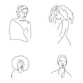 Tattoo contour set of African, American avatar figure of girl. Simple vector illustration in one line art.