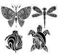 Tattoo design.Butterfly,turtle,dragonfly Royalty Free Stock Photo
