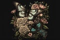 Tattoo design with flowers butterfly, digital illustration painting artwork