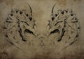 Tattoo dragons over vintage paper, black tribal tattoos Royalty Free Stock Photo