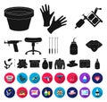 Tattoo, drawing on the body black,flat icons in set collection for design. Tattoo salon and equipment vector symbol Royalty Free Stock Photo