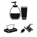 Tattoo, drawing on the body black icons in set collection for design. Tattoo salon and equipment vector symbol stock web Royalty Free Stock Photo