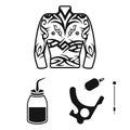 Tattoo, drawing on the body black icons in set collection for design. Tattoo salon and equipment vector symbol stock web Royalty Free Stock Photo