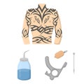 Tattoo, drawing on the body cartoon icons in set collection for design. Tattoo salon and equipment vector symbol stock Royalty Free Stock Photo