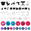 Tattoo, drawing on the body flat icons in set collection for design. Tattoo salon and equipment vector symbol stock web Royalty Free Stock Photo