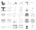 Tattoo, drawing on the body monochrome,outline icons in set collection for design. Tattoo salon and equipment vector Royalty Free Stock Photo