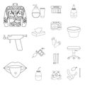 Tattoo, drawing on the body outline icons in set collection for design. Tattoo salon and equipment vector symbol stock Royalty Free Stock Photo