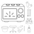 Tattoo, drawing on the body outline icons in set collection for design. Tattoo salon and equipment vector symbol stock Royalty Free Stock Photo