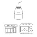 Tattoo, drawing on the body outline icons in set collection for design. Tattoo salon and equipment vector symbol stock Royalty Free Stock Photo