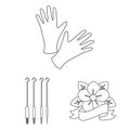 Tattoo, drawing on the body outline icons in set collection for design. Tattoo salon and equipment vector symbol stock Royalty Free Stock Photo
