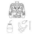 Tattoo, drawing on the body outline icons in set collection for design. Tattoo salon and equipment vector symbol stock Royalty Free Stock Photo