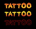 Tattoo fire letters. Flame lettering. Comics font