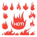 Tattoo fire symbol. Vintage red hot flaming fires burn abstract isolated vector tribal rod logo design set