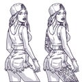 Tattoo girl hipster monochrome sketch