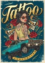 Tattoo girl racer colorful poster