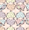 Tattoo hearts and birds seamless pattern Royalty Free Stock Photo