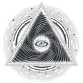 tattoo illustration abstract sacred geometry with an all-seeing eye.