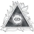 tattoo illustration abstract sacred geometry with an all-seeing eye.