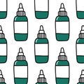 Tattoo ink bottle seamless doodle pattern, vector color illustration