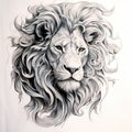 Tattoo Inspired White Lion Portrait: Gray And Art Deco Ink Wall Art