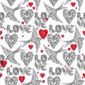 Tattoo lace design seamless pattern. Love and heart hand drawn ink illustration. romantic background. valentine day. Royalty Free Stock Photo