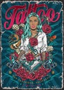 Tattoo Latino girl colorful poster