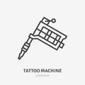 Tattoo machine flat line icon. Tattooist equipment vector illustration. Outline sign for supply shop