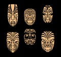 Tattoo of Maori mask. Set of New Zealand face