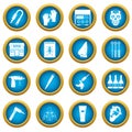 Tattoo parlor icons blue circle set