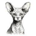 Sphynx Cat Head Illustration - Vector Image In Lewis Morley Style