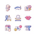 Tattoo and piercing creation RGB color icons set Royalty Free Stock Photo