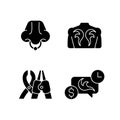 Tattoo and piercing equipment black glyph icons set on white space