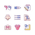 Tattoo and piercing instruments RGB color icons set Royalty Free Stock Photo