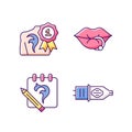 Tattoo and piercing salon RGB color icons set Royalty Free Stock Photo