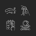 Tattoo and piercing types chalk white icons set on dark background