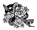 Tattoo with rose and snake. Traditional black dot style ink. Royalty Free Stock Photo