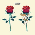 Tattoo roses. Old School Tattooing Style Ink rose.Tattoo set