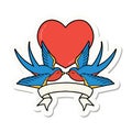 tattoo sticker with banner of a swallows and a heart