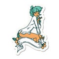 tattoo sticker of a pinup girl wearing a shirt with banner