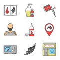 Tattoo studio color icons set