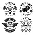 Tattoo studio four vector black vintage emblems Royalty Free Stock Photo