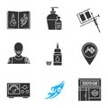 Tattoo studio glyph icons set