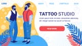 Tattoo Studio Horizontal Banner. Bearded Hipster