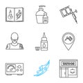 Tattoo studio linear icons set