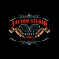 Tattoo studio logo design premium estd 1987, retro styled emblem with tattoo machines vector Illustration