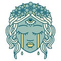 tattoo style icon of female face with third eye crying