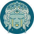 tattoo style icon of female face with third eye crying